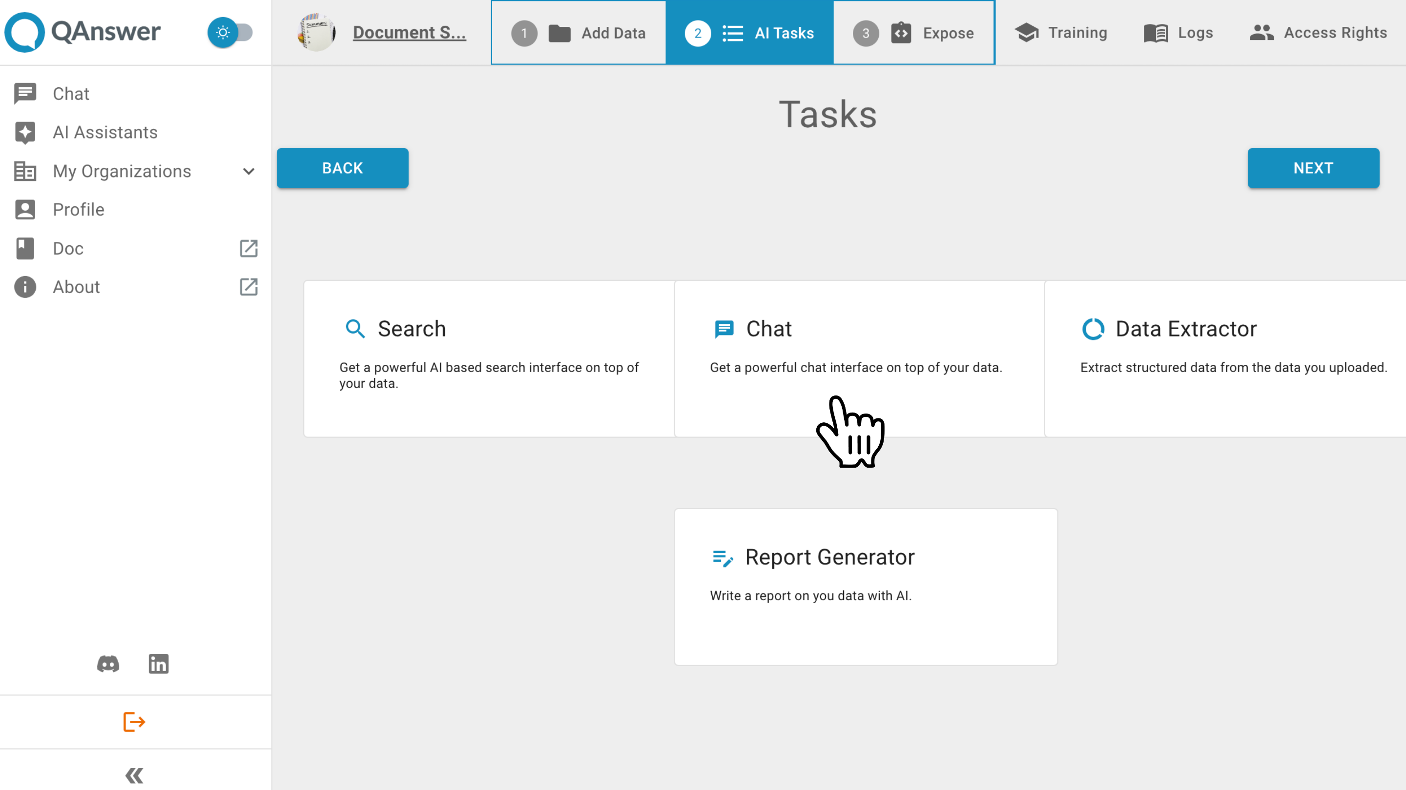 Navigate to AI Tasks and Select Chat
